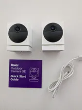 Lot of 2 Roku Home Security Outdoor Camera SE Cameras CW1000X Charge Cord Used