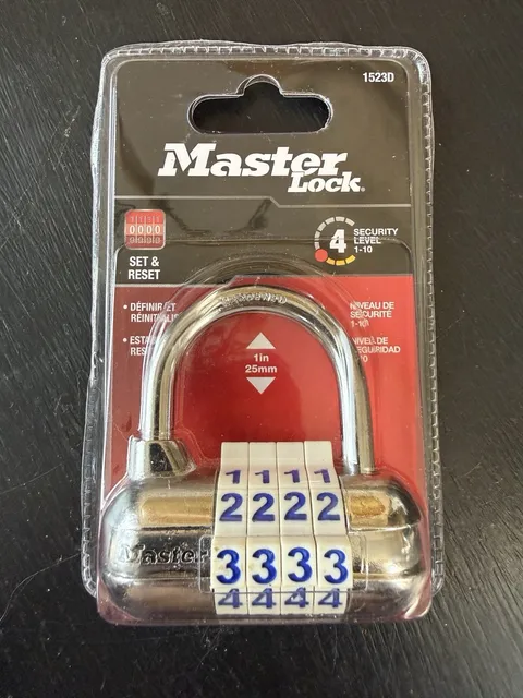 Master Lock 1523D 4-Digit Resettable Combination Padlock Hardened Steel New