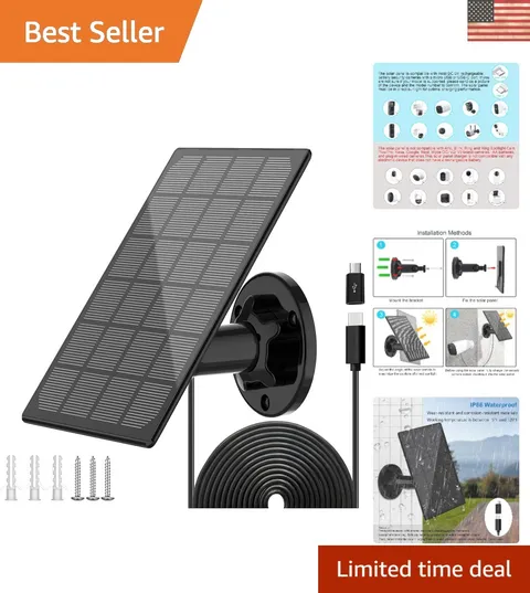 10ft Adjustable Solar Charger with Type-C & Micro USB for Security Cameras