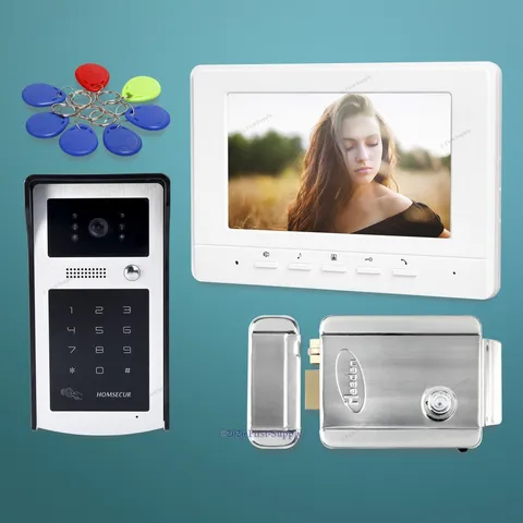 7inch Wired Video Door Phone Intercom System Electric Lock with Keys Included