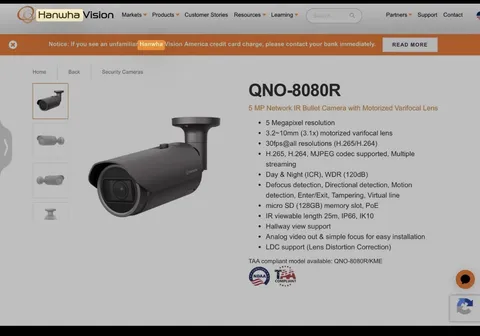 Hanwha Techwin QNO-8080R 5M POE IR Bullet  IP66 IP SecurityCamera 3.2~10.0mmLens
