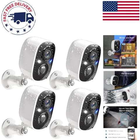 Portable 4-Pack Security Cameras - 2K Video, Color Night Vision & HD Monitoring