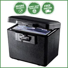 BLACK FIREPROOF DOCUMENT BOX Key Lock Home Office Secure Storage Lock Protection