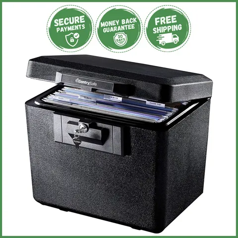 BLACK FIREPROOF DOCUMENT BOX Key Lock Home Office Secure Storage Lock Protection