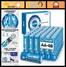 48 Count Lithium AA Batteries - 1.5V, 20-Year Shelf Life, Leakproof, Ideal for S