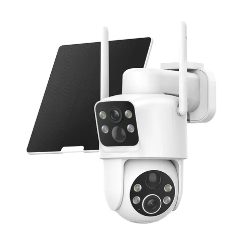 Dual Lens Solar Security Cameras Wireless Outdoor, 2K Full HD Video, 360° Vie...