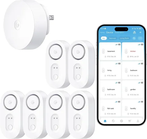 Upgraded Smart Water Leak Detector 1S with 1804 Ft Ultra-Long Range, Wifi Water