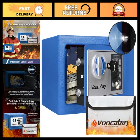 Fireproof Money Safe Box with Sensor Light, Digital Keypad & Keys - Secure Lock