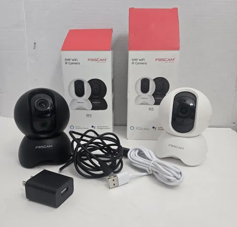 Foscam R5 5MP WiFi IP Camera Pan Tilt Alexa Night Vision x2 Black White