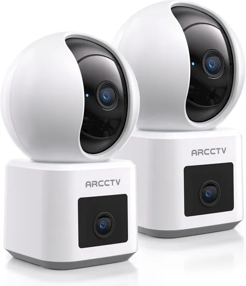 Dual Lens Indoor Security Camera 2 Pack, 2.5K HD Pet Camera | 360°View PTZ, Moti
