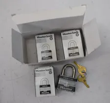 Lot of 3 Master Lock Laminated Padlocks 1-3/4" Keyed Alike Steel Pin 1KA 2595