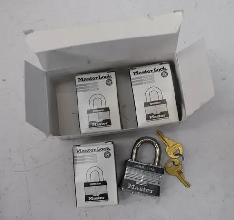 Lot of 3 Master Lock Laminated Padlocks 1-3/4" Keyed Alike Steel Pin 1KA 2595