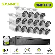 SANNCE 16CH 4K NVR HD 3MP PoE Security Camera System Two Way Audio AI Detection