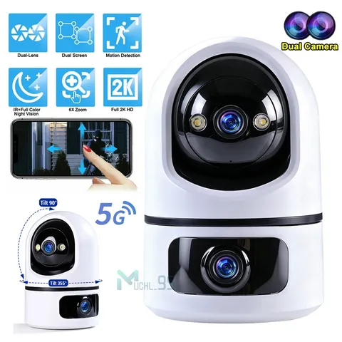 2K Dual Lens Indoor Outdoor Security Camera, 5Ghz/2.4Ghz Wifi, PTZ Auto Tracking