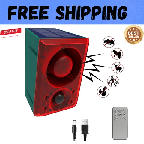 Solar Motion Sensor Alarm Outdoor - Dog Barking & Gunshot Sound, Support Record
