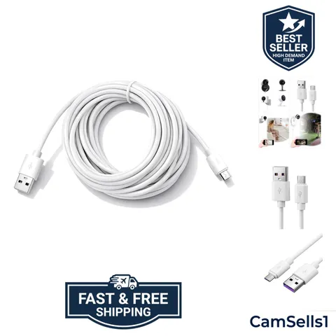 Micro USB Power Cable for Wyze Cam v3, Nest, Arlo Q, Blink, Ring Mini Cam, Yi...