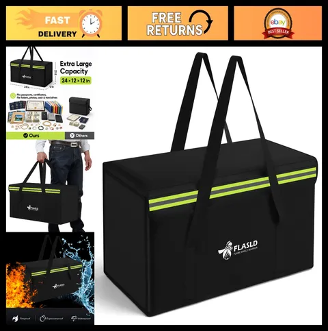Large Fireproof Document Bag 24x12x12” Waterproof Safe Storage for Cash, Valuabl