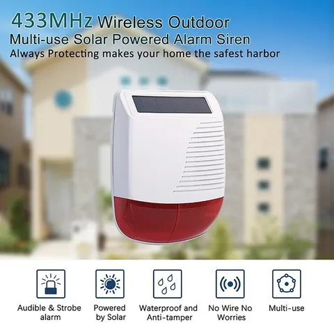 Solar Alarm Light Strobe Audible Wireless Motion Sensor Detector Security Siren