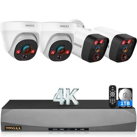 (2026 New) 4K PoE System Wired, 8CH NVR with 1TB HDD, 4 x 8MP Cameras (2 Bull...