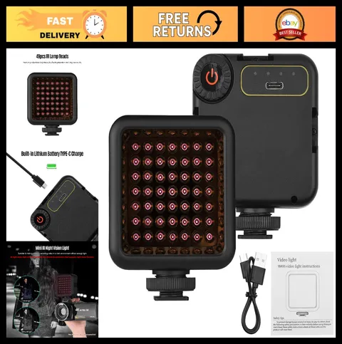 Mini IR Night Vision Light for Video Camera - Rechargeable, 3 Cold Shoe Mounts,