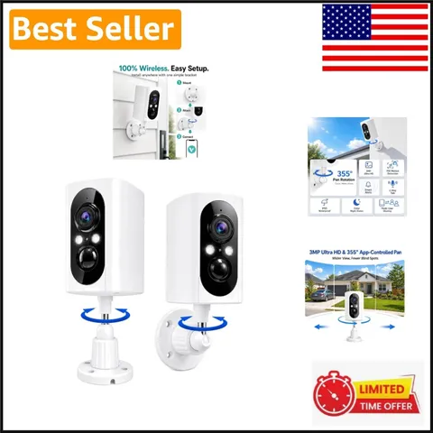 2-Pack 2K Wireless Security Cameras with 355° Rotation & Smart Alerts