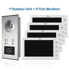 4-Unit 7-Inch Wired Video Door Phone Kit, Apartment Intercom System with Indoor
