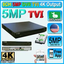 8CH TVI 5MP DVR H265 4k Output 2560x1960 Record System phone P2P Free App