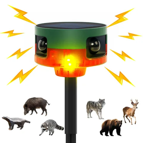 Solar Outdoor Motion Sensor Alarm, 130dB Dog Barking & Gunshot Sound, 13 Soun...