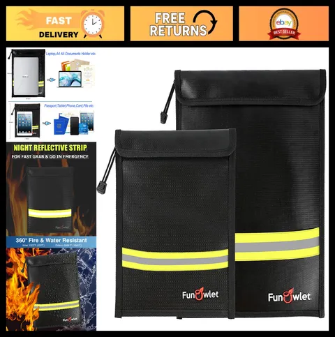 Fireproof Waterproof Document Bag 2 Pack - Safe Zipper Organizer for Files, Cash