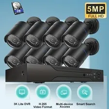  5mp Lite 4/8CH DVR 5MP Security Camera System Outdoor H.265+  CCTV kit with HDD
