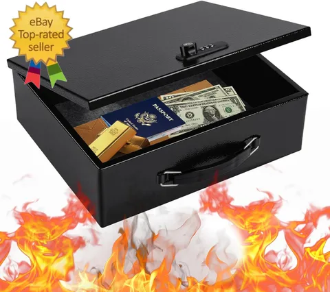 Fireproof Safe Lock Box Metal, Fire Proof Safe for Home Documents, Portable Secu