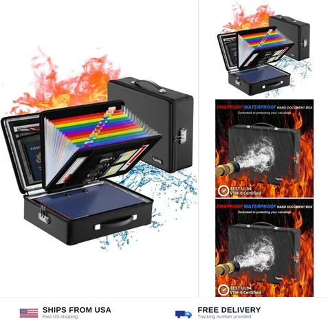 Fireproof Document Box with Fireproof Zipper, Hard Fireproof Safe Case with L...