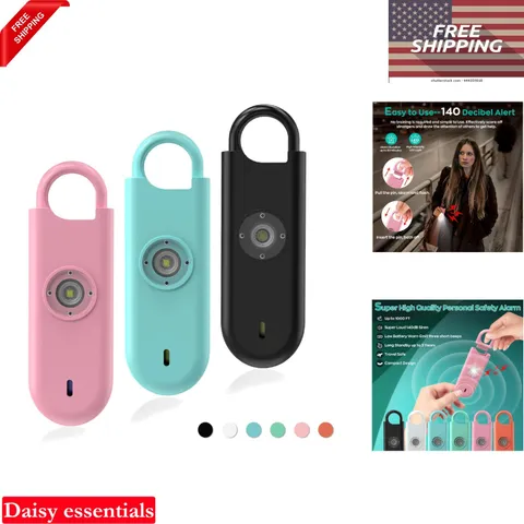 140dB Personal Safety Alarm for Women 3 Pack with Strobe Light Keychains Pink...