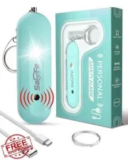 Personal Safety Alarm Women Blue Waterproof Rechargeable 140dB Siren SOS Light