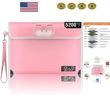 Fireproof & Waterproof Bag with Lock - 5200°F Insulation, Pink 11”x7.7”