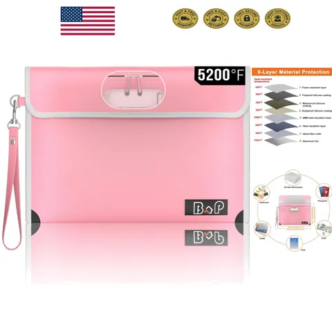 Fireproof & Waterproof Bag with Lock - 5200°F Insulation, Pink 11”x7.7”