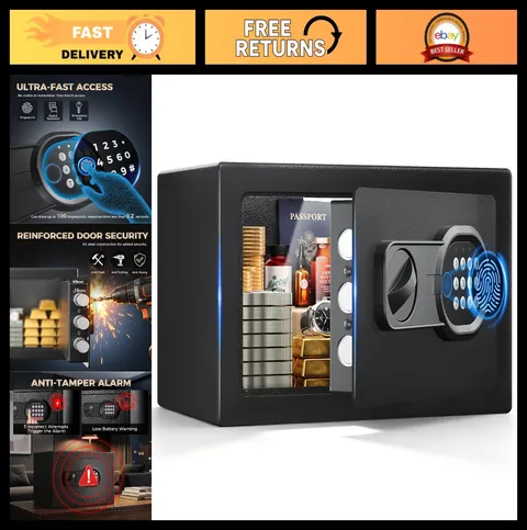 Biometric Safe Box, 0.44 Cu Ft Fingerprint Safe with Keypad & Key Access