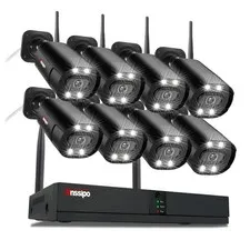 4K Home Security Camera System, 8pcs Corded Wireless WiFi Security Cameras Ou...
