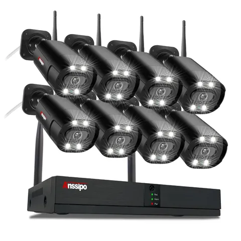 4K Home Security Camera System, 8pcs Corded Wireless WiFi Security Cameras Ou...