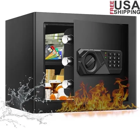 Compact Steel Home Safe Anti-Theft Lock Box W/ LED Light Removable Shelf New