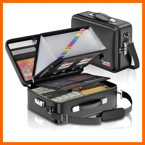 Fireproof Document Box, Hard Case Safe File Box with Lock, Black | 5200°F, Wa...