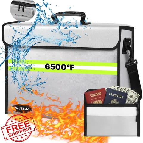 WJTZDZ Fireproof Money Bag Silver Medium