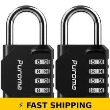Puroma 4 Digit Combination Lock - Black Padlock for Gym & School