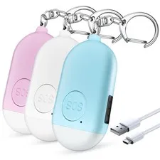 Personal Safety Alarm - 3-Pack - Rechargeable - Strobe LED Flashlight - SOS L...