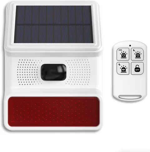 Solar Motion Alarm,Outdoor Siren Detector with Flashing Light,Ip65 Waterproof,Re