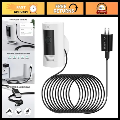 Weatherproof Power Adapter for Ring Stick Up Cam - 16ft Cable, Continuous Chargi