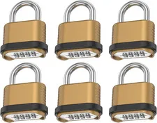 6 Pack Heavy Duty Weatherproof Combination Lock, 4-Digit Combination Padlock Out