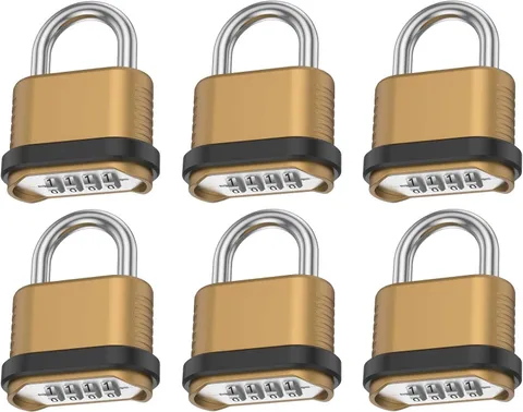 6 Pack Heavy Duty Weatherproof Combination Lock, 4-Digit Combination Padlock Out