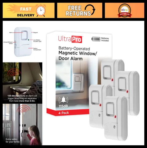 Wireless Window & Door Alarm System - 4 Pack, DIY Home Security, Burglar Alert,