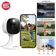 Waterproof Indoor/Outdoor Camera with Motion Alerts & 2-Way Audio - Easy Setup